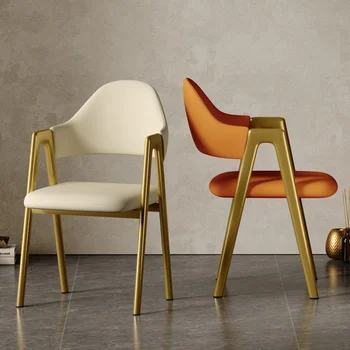Золотой Роскошный обеденный стул из кожи Наппа с металлическим акцентом, стул для кафе, Спинка кресла, Подушка для стула, Мебель для дома Sillas