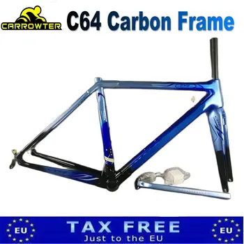 Изготовленная на заказ карбоновая велосипедная рама, художественный декор C64, Сине-черная глянцевая рама, Декор BDBL BlueArt, Дорожный велосипед