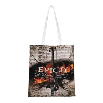 Изготовленная на заказ холщовая хозяйственная сумка Симфонической металлической рок-группы Epicas, женская Многоразовая продуктовая сумка-тоут, сумки для покупок
