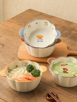 Керамическая миска для супа в японском стиле с ручкой Паста для салата Миски для лапши Кухонные принадлежности Микроволновая печь Кухонные принадлежности