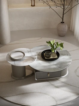 Комбинированный чайный столик из листового стекла для гостиной небольшого семейного типа, простой современный светлый роскошный дизайнерский итальянский круглый чайный столик