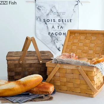 Корзина для пикника во Французском стиле, Хлебные корзины, Походный ящик для хранения, Инструменты для украшения стола для торта, фотография еды, Фруктовая рука