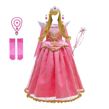 Костюм принцессы на Хэллоуин, летнее платье Авроры для девочек, пушистые розовые платья для девочек, необычное платье Сказочной принцессы
