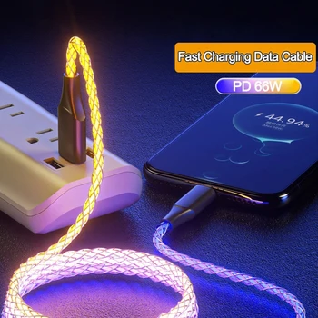 Красочный световой кабель для передачи данных без намотки, универсальный портативный шнур для мобильного телефона