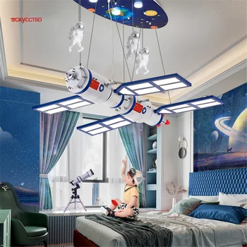 Креативный детский космический спутник, астронавт, светодиодные подвесные светильники с дистанционным затемнением, детский домашний декор, гостиная, спальня, подвесной светильник