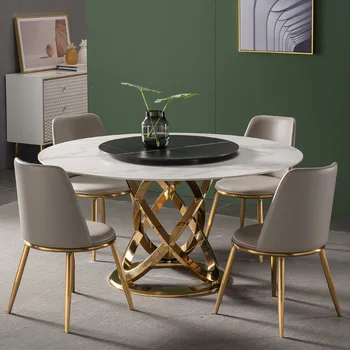 Круглый обеденный стол из мраморного сланца, простая мебель для столовой для дома