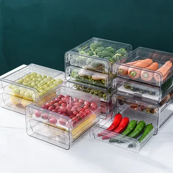 Кухонный холодильник, ящик для хранения ПЭТ-прозрачная двухслойная морозильная камера для фруктов и овощей, кухонный органайзер