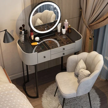 Легкие роскошные комоды для спальни 60 см, небольшая квартира, туалетный столик из массива дерева с зеркалом, Современная минималистичная мебель для спальни