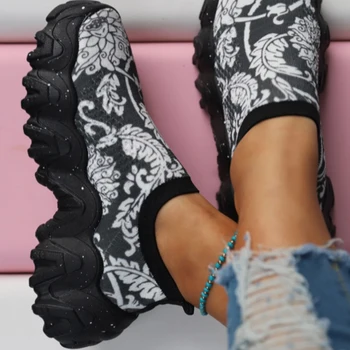Летние женские кроссовки с цветочным принтом 2022 года на платформе Плюс Размер, Вулканизированная Женская Повседневная спортивная обувь, Женская обувь, Женская обувь