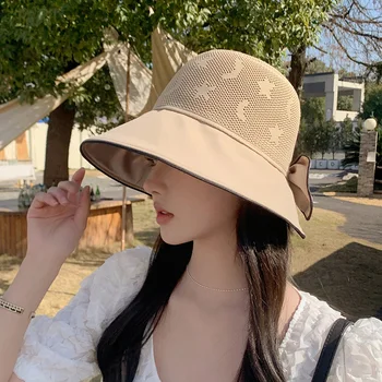 Летняя солнцезащитная шляпа Женская солнцезащитная шляпа с защитой от ультрафиолета, виниловая солнцезащитная шляпа с бантом в корейском стиле, модная универсальная