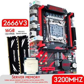 Материнская плата Atermiter DDR4 D4 В комплекте с процессором Xeon E5 2666 V3 LGA2011-3 2шт X 8 ГБ = 16 ГБ 3200 МГц DDR4 RAM Memory REG ECC