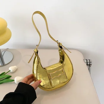Модная сумка с лазерным полумесяцем для женщин, высококачественная сумка через плечо из искусственной кожи, роскошные кошельки и сумочки, дизайнерская упаковка для подмышек, маленькая
