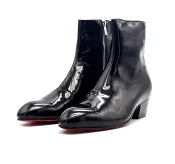 Новые зимние модные черные мужские ботильоны из натуральной кожи на молнии, мужские ботинки с острым носком, мужские ботинки