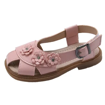 Новые летние сандалии для девочек, детская обувь с закрытым носком в мелкий цветочек для принцессы, повседневная пляжная обувь для девочек с мягкой подошвой CSH1510