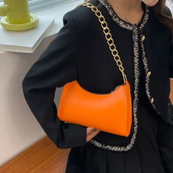 Новые модные сумки с цепочкой из искусственной кожи 2022, Однотонные Кожаные сумки с квадратным плечом и подмышками для женщин, простая Классическая сумка для покупок