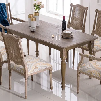Обеденные столы для виллы в американском стиле из массива дерева Прочная мебель для дома Обеденный стол в ретро-ресторане Кофейня Длинный стол