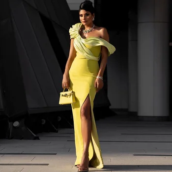 Облегающее платье на одно плечо Желтые Матовые атласные платья Женская одежда длиной до пола Элегантное вечернее платье на заказ платье для выпускного вечера