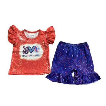 Оптовая продажа детской одежды из серии Independence Day, Летний бутик, костюмы с короткими рукавами для маленьких девочек