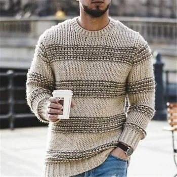 Осенне-зимний мужской свитер с круглым вырезом, пуловер, свободный свитер для мужчин
