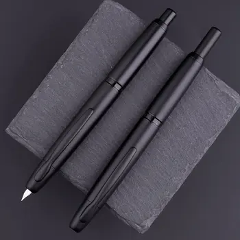 Перьевая ручка MAJOHN A1 Press с выдвижным наконечником EF 0,4 мм, металлическая ручка с черными матовыми чернилами для письма с конвертером для подарков студентам