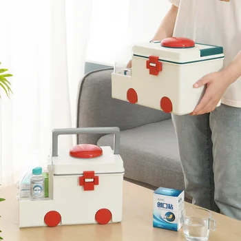 Портативная пластиковая коробка для бытовой медицины, Многослойная домашняя аптечка, коробка для лекарств для дома, отделение неотложной помощи, Ящик для хранения в автомобиле