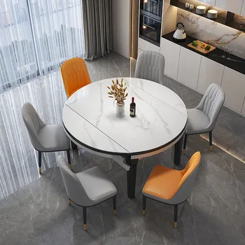Раскладной Круглый обеденный стол в скандинавском дизайне, Роскошный Выдвижной Обеденный стол для гостиной, Водонепроницаемая мебель Mesa Comedor