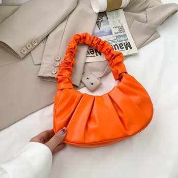 Ретро Женская плиссированная сумка из искусственной кожи под мышку, повседневная женская однотонная сумка с верхней ручкой, женская плиссированная сумка 2021 года, женская сумочка в стиле ретро