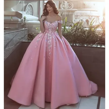 Роскошные Кружевные Розовые Пышные Платья, Элегантное Вечернее Платье С вышивкой И Открытыми Плечами, Vestidos De 15 Anos, Винтажное Бальное Платье