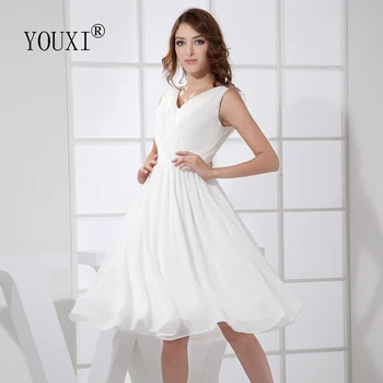 Сексуальное платье для выпускного вечера с V-образным вырезом 2020, ярко-белое платье Chifon Длиной до колен