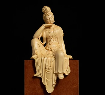 Сидящая Статуя Бодхисаттвы Гуаньинь Фигурка Из Цельного Дерева Ручной Работы Резная Статуя Будды Украшение Дома Ремесла Гуань Инь