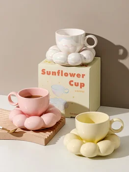 Скандинавская креативная кофейная чашка с милым Солнечным цветком, Кружки для домашнего завтрака, Овсяное молоко, Чашка для питьевой воды с ручкой для девочки, Домашняя ручка для девочки