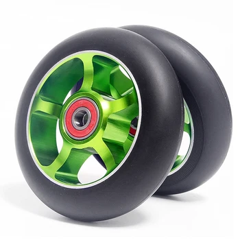 Сменные колеса для скутера 2шт 100 мм с подшипниками, алюминиевые износостойкие полиуретановые детали для скутера, аксессуары для скутеров, зеленый