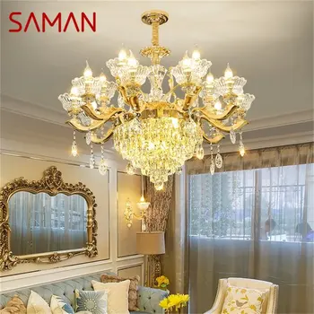 Современная люстра SAMAN, Золотая роскошная свеча, Подвесной светильник, светодиодные хрустальные светильники для дома, гостиной, спальни