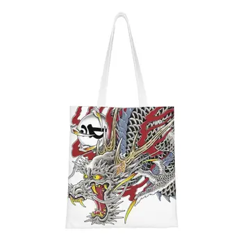 Сумка для покупок с татуировкой дракона Kazuma Kiryu с милым принтом, сумка для покупок из переработанного холста, сумка для покупок в японском азиатском стиле