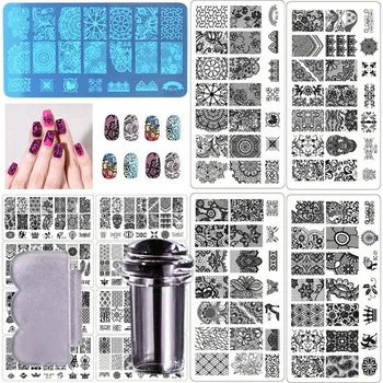 Трафарет для печати ногтей с переносным штампом для ногтей Пластины для тиснения ногтей Модные женские инструменты для маникюра с дизайном ногтей 