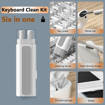 Цифровая щетка для чистки продуктов 6 в 1, многофункциональная, совместимая с Bluetooth, для наушников, для чистки чехлов со съемником ключей для мобильного телефона