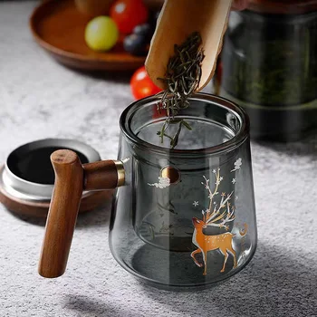 Чайник из дерева с высоким содержанием боросиликата, чашка из трех частей с крышкой, чашка для цветочного чая, Домашняя офисная чашка