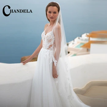 Элегантные свадебные платья CHANDELA С аппликацией, V-образный вырез, спагетти-бретелька, свадебное платье с открытой спиной, Vestido De Casamento, сшитое специально для женщин